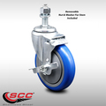 Service Caster 5 Inch SS Blue Polyurethane Wheel Swivel ½ Inch Threaded Stem Caster with Brake SCC-SSTS20S514-PPUB-BLUE-TLB-121315